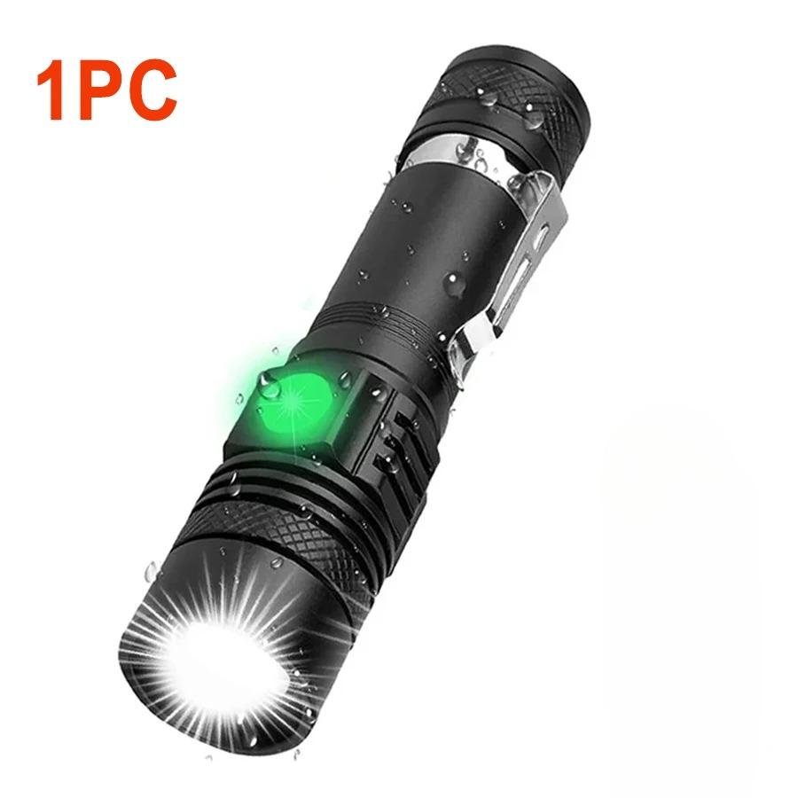 Super Bright T6 Flashlight USB Rechargeable Tactical Zoom Torch Portable Pen Clip Work Lamp Outdoor Camping Fishing Flashlight