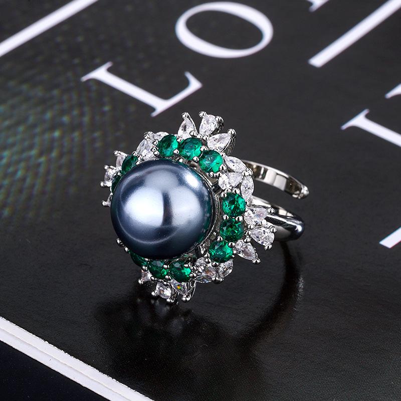 

Изумрудные ювелирные изделия Court Vintage Color Treasures Pearl Set Platinum Grey Бусины Серебряные игольчатые серьги Кольцо Ожерелье