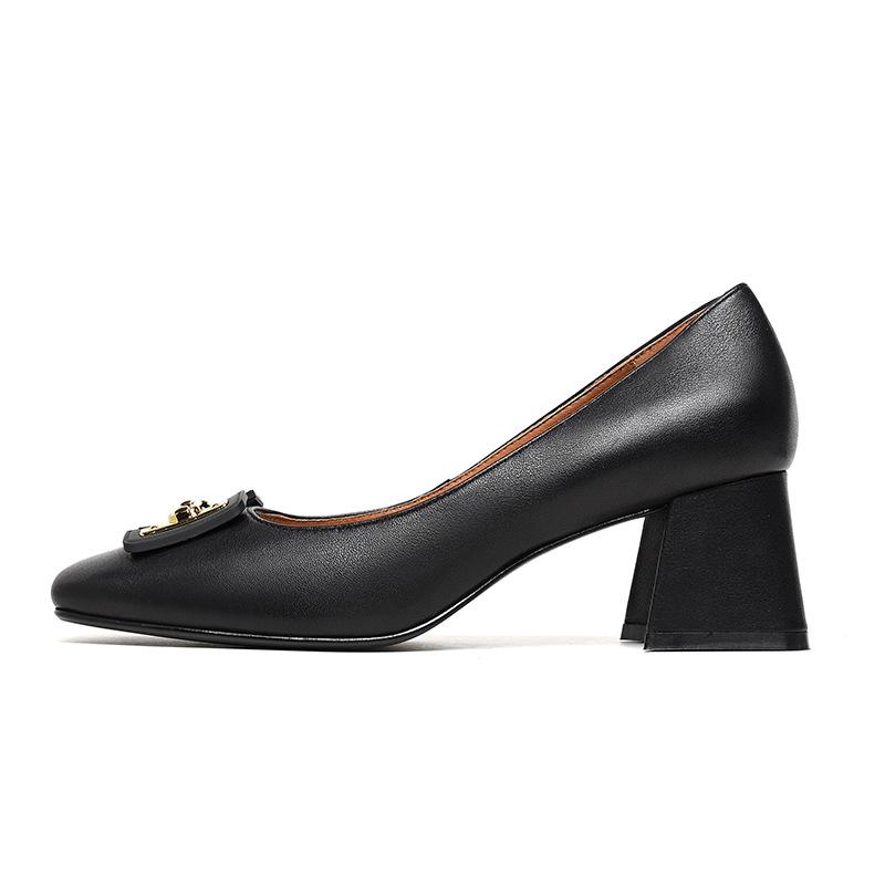 

Версия от кутюр OEM ретро стиль металлическая пряжка светлый рот высокий каблук туфли-лодочки темпераментная квадратная голова толстый каблук повседневная женская обувь ODM 39 чёрный