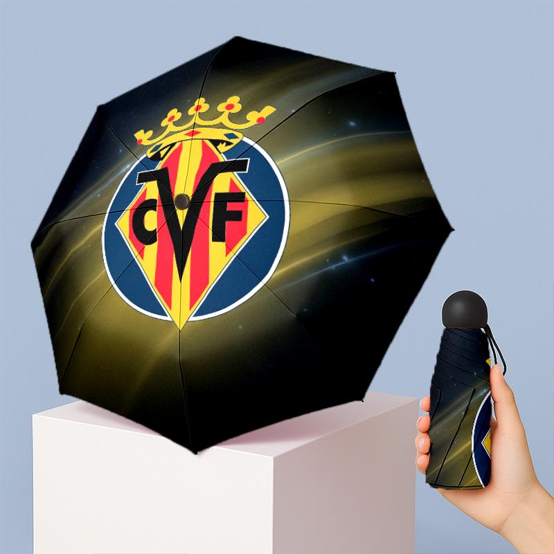 Villarreal FC Mini 5-fach Taschenschirm Kompakt Leicht Anti-UV Regen Sonnenschutz Schirm Tragbar Reise Regenschirm