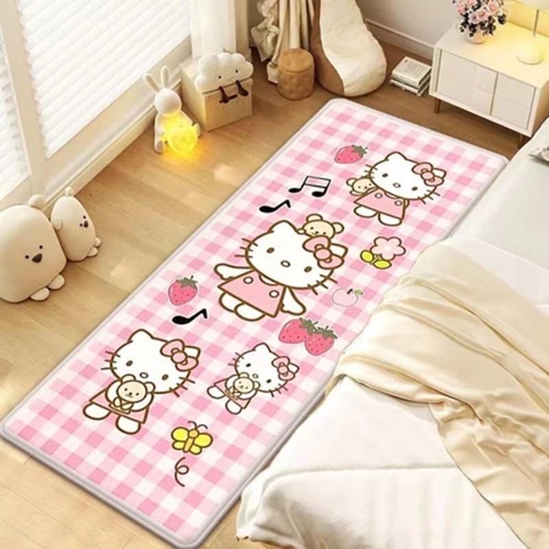 Kawaii Kitty Cartoon Bedroom Rug Soft Velvet Floor Mat Bedside Non-Slip Washable Decor