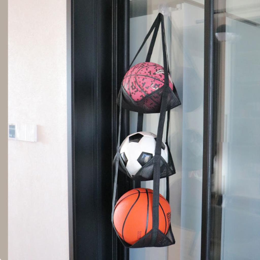 Závěsná taška na sportovní míče 4/3 úrovně Nástěnný organizér pro basketbalový fotbalový helmu Držák na míče za dveře