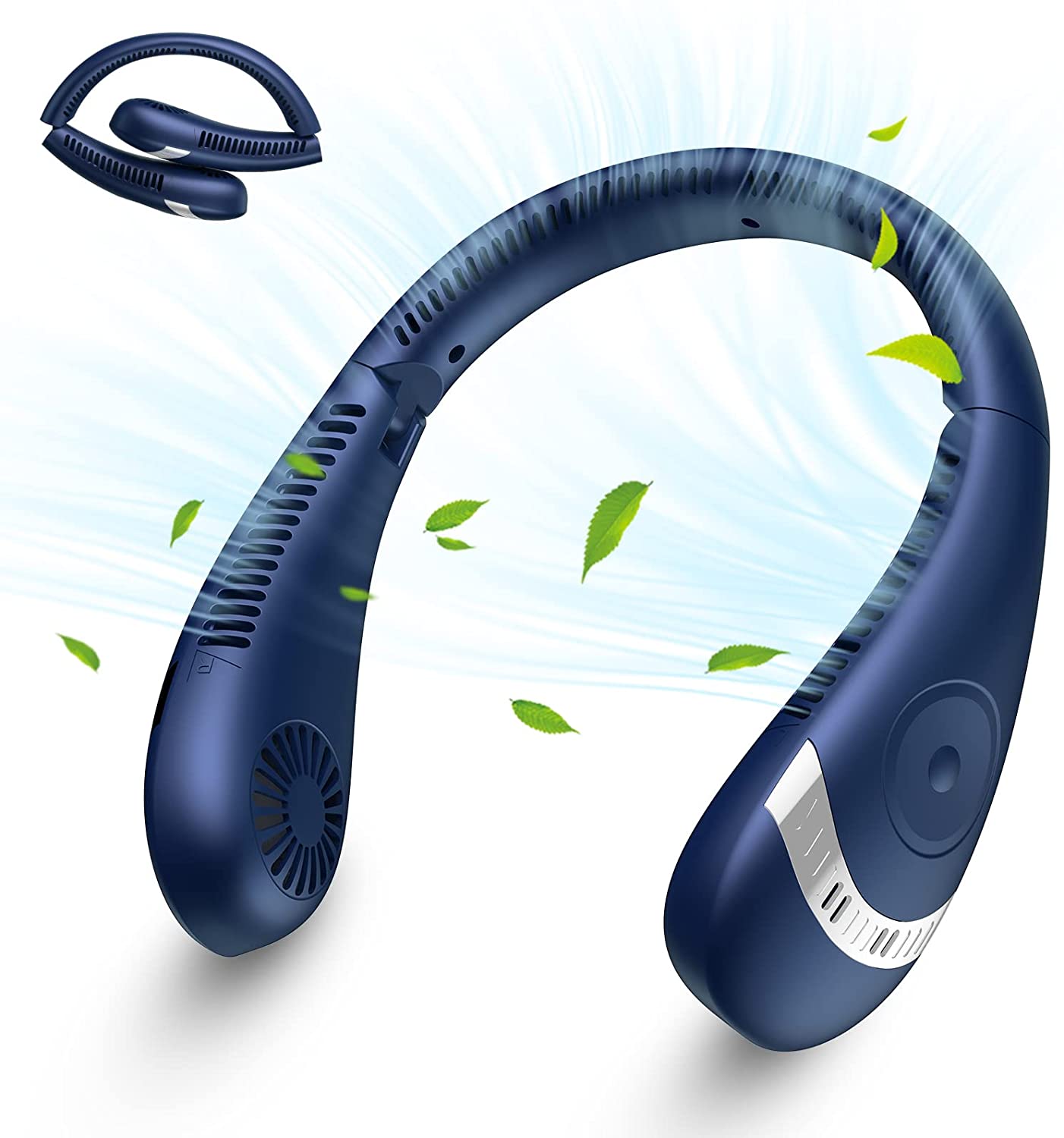 

Шейный вентилятор, складные безлопастные шейные вентиляторы емкостью 5000 мАч, портативный перезаряжаемый, 3 регулировки скорости, охлаждающий воздушный поток на 360 °, портативный персональный вентилятор без помощи рук, синий