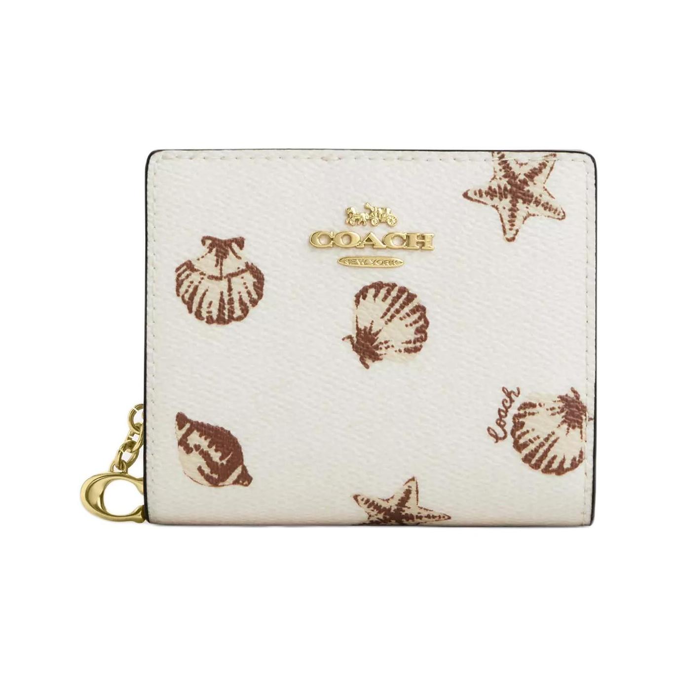 Coach Snap Wallet 10 Button Closure Shell Print Coated Canvas Mini Wallet Women wallet Beige CBO73-IMCAH Beige