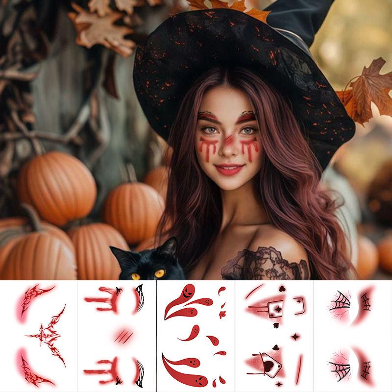 Dark Halloween Bloodstain Spider Web Face Makeup Face Sticker Disposable Temporary Tattoo Sticker
