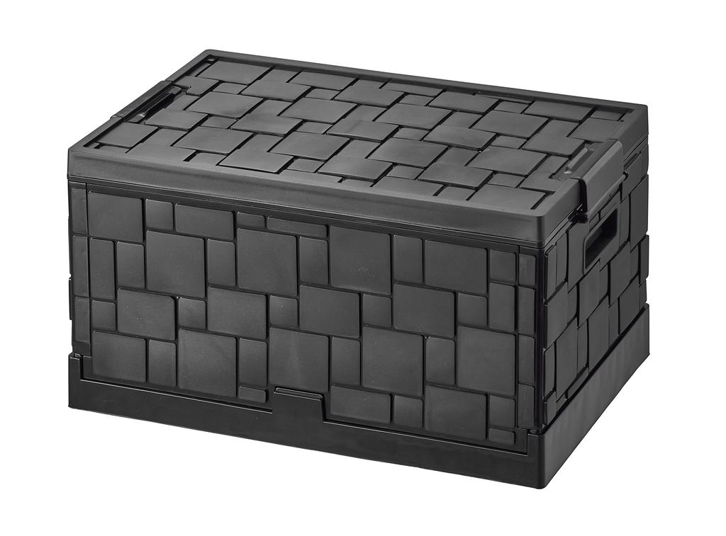 Pearl Metal Storage Box Case, 55L, Foldable, Tile-Style Design with Lid, Black, N-7868