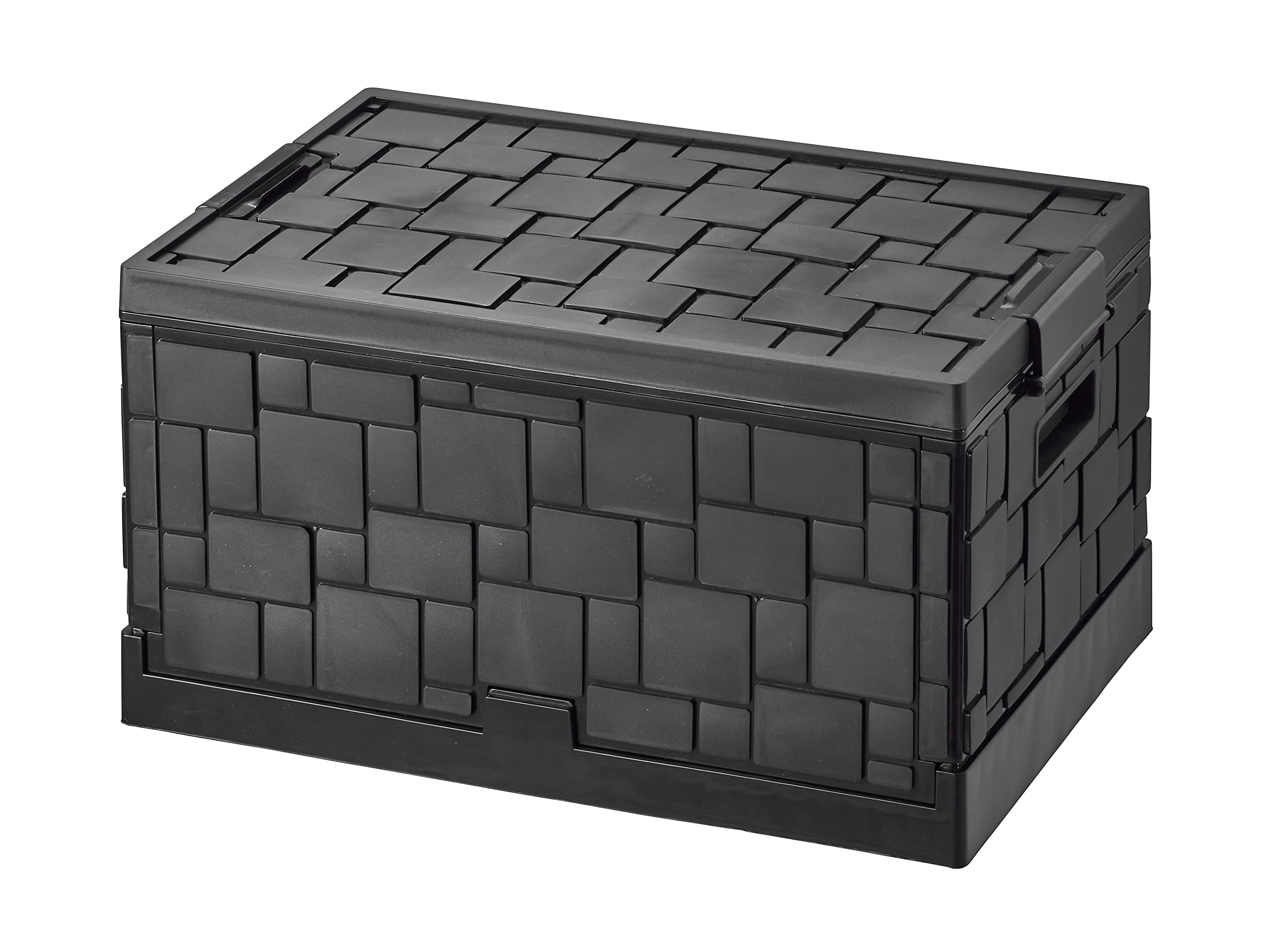 

Pearl Metal Storage Box Case, 55L, Foldable, Tile-Style Design with Lid, Black, N-7868