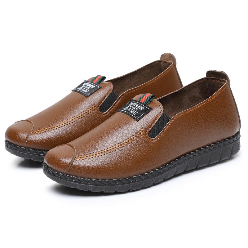 Casual Women's Waterproof Slip-on Loafers - Stylish Soft Sole Leather Shoes for Mom and Middle-Aged Women