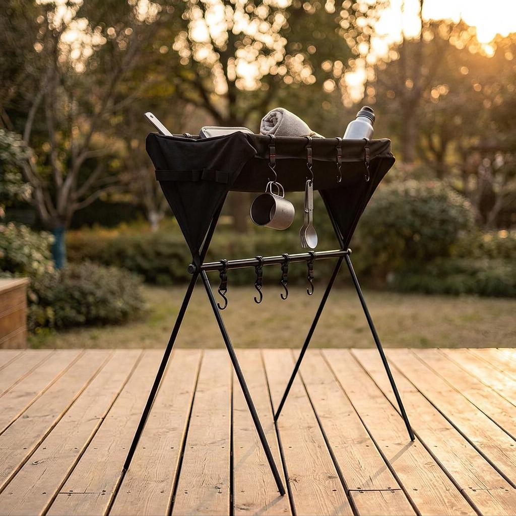 Camping Storage Rack with Basket Lightweight Furniture Long-Lasting for Backyard