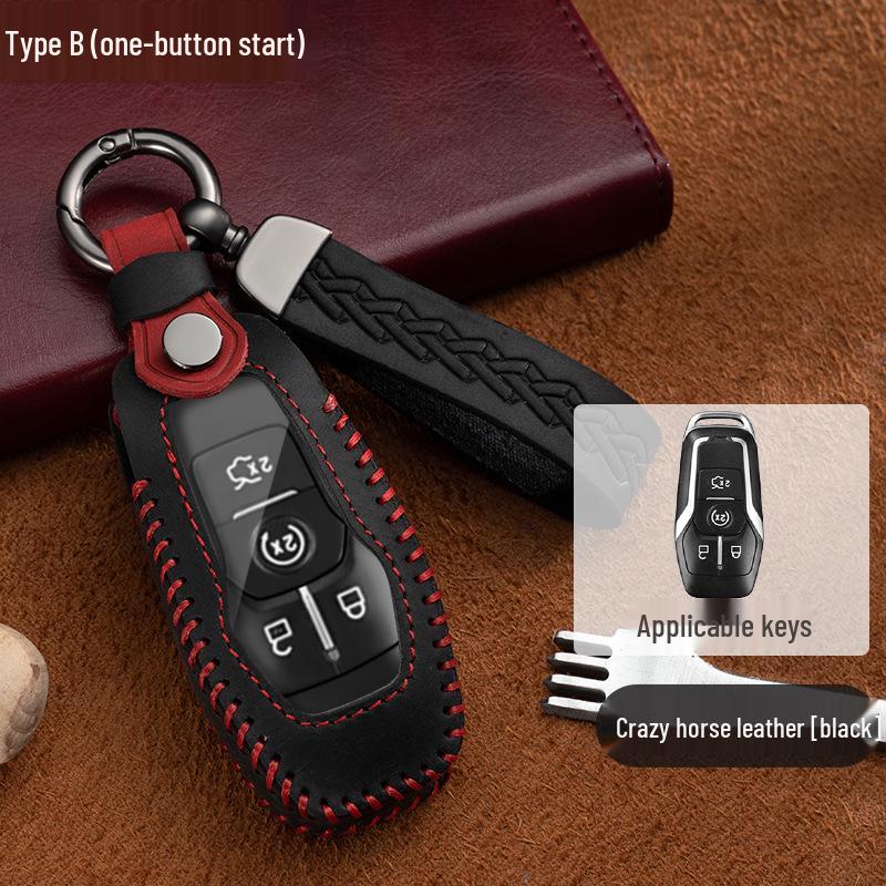 Ford Key Case for Focus, Mondeo, Kuga, Ecosport, Edge, Taurus - Genuine Leather with Buckle