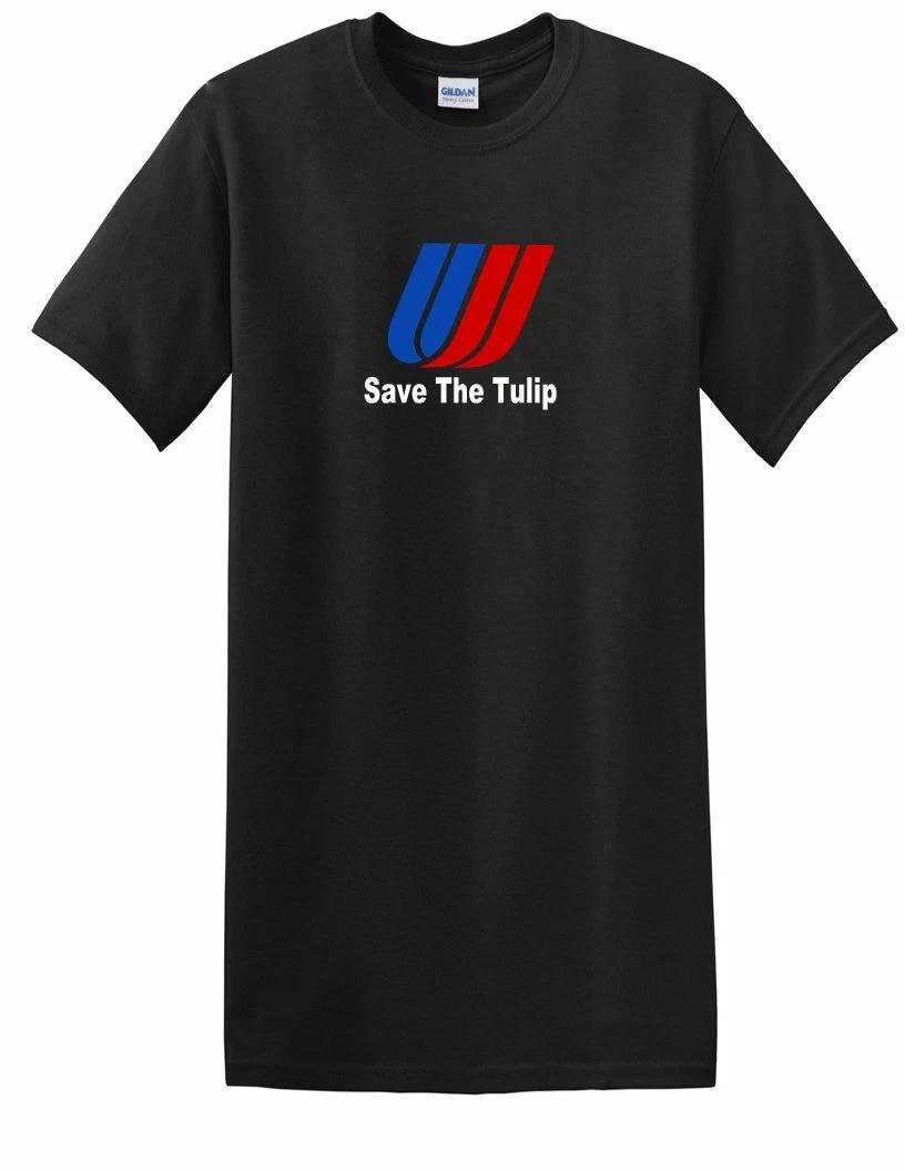 United Airlines Save The Tulip Red Blue White Tee US Black Cotton T-Shirt 2XL