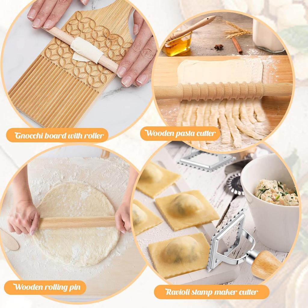 Practical Gnocchi Maker Set Featuring Wood Board and Rolling Pin Wood Gnocchi Board Suitable for Pastas Enthusiasts