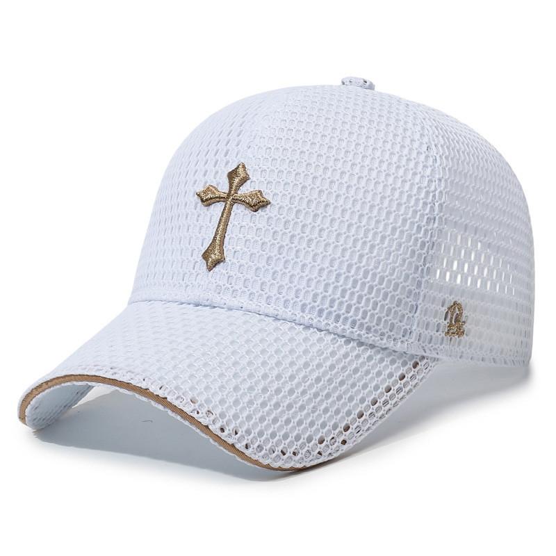 

Unisex Cross Embroidery Mesh Cap With Sun Protection And Adjustable Strap For Outdoor Sunshade белый
