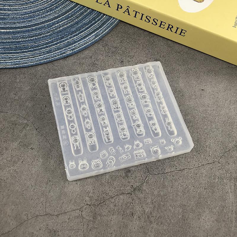 3D Silicone Relief Mold Kawaii Cartoon Labubu Nail Art Mold Diy Design Manicure Template Carving Nail Art Decoration Accessories