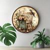 Vintage Metal Wall Art Sign 8 Inch Round Rustic Floral Bird Kitchen Decor