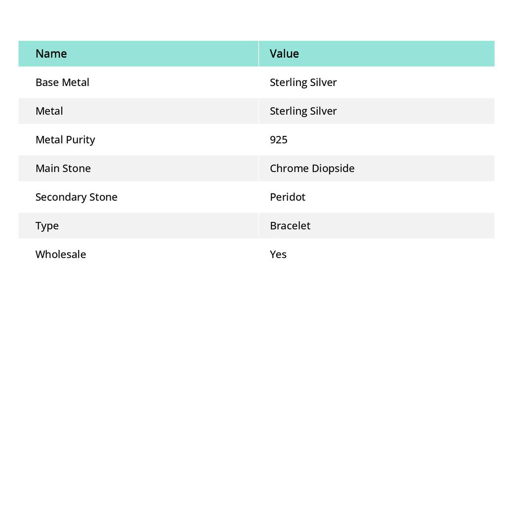 Natural Chrome Diopside, Peridot Gemstone 925 Sterling Silver Bracelet 7-8" N4u01