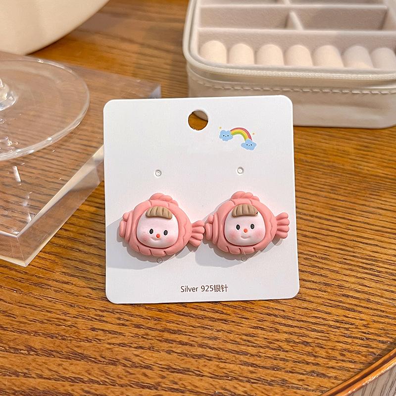 Summer Cartoon Cute Fruit Anthropomorphic Q Version Fun Girl Stud Earrings Peach Cow Flowers