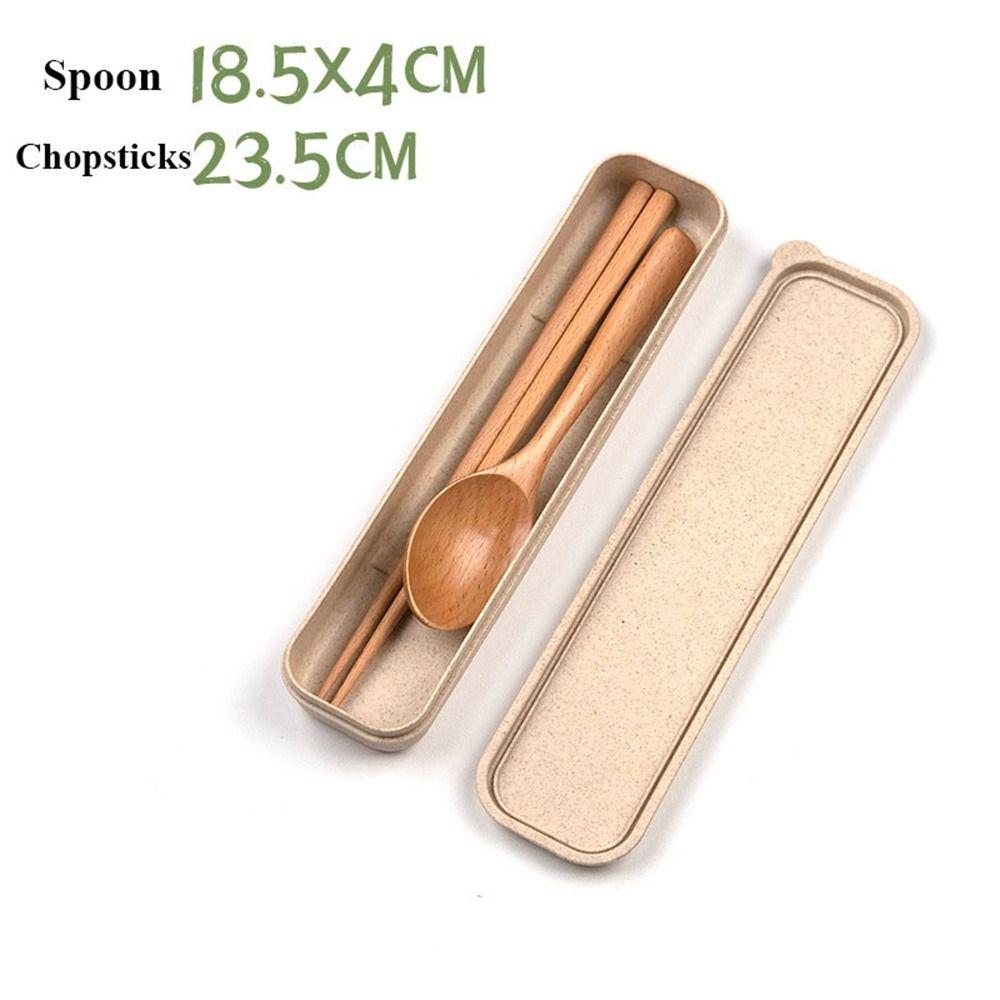 with Box Wooden Fork Chopsticks Natural Rice Soups Spoon Dinnerware Cutlery  Kitchen Accessories