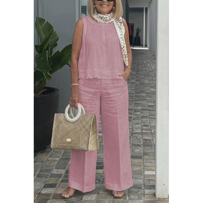 

Sleeveless Top and Wide Leg Pants Set Sleeveless Tops Wide Leg Pants Suit Pink 2XL