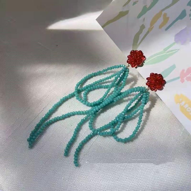 

Ретро Красный Цветок Акриловые Синие Бусины Кисточка Длинные Серьги-Капли Для Женщин Девочек Элегантные Геометрические Букле Орей Изящные Ювелирные Изделия