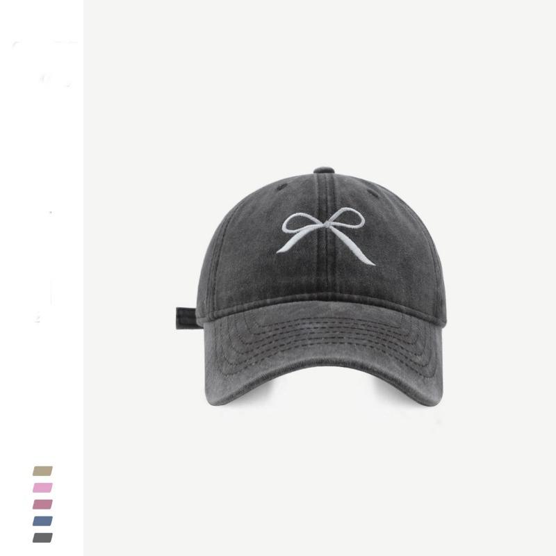 

Bow embroidered baseball cap women s spring new washed old retro wide-brimmed face-covering cap Adjustable