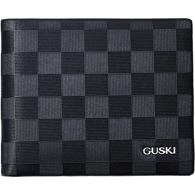 GUSKI Men s Genuine Leather Short Wallet With Greeting Card