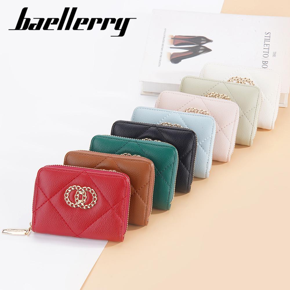 Baellerry Women's Short Purse Pu Leather Card Holder Multiple Card Slots Wallet Zipper Coin Purse Fashion Quilted Card Protector
