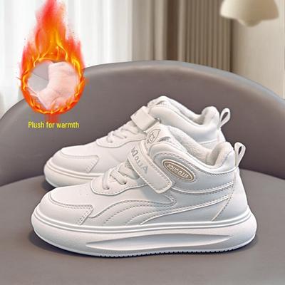 Kids' High-Top White Sneakers: Boys' Sports Shoes and Girls' Skate Shoes with Velvet Lining