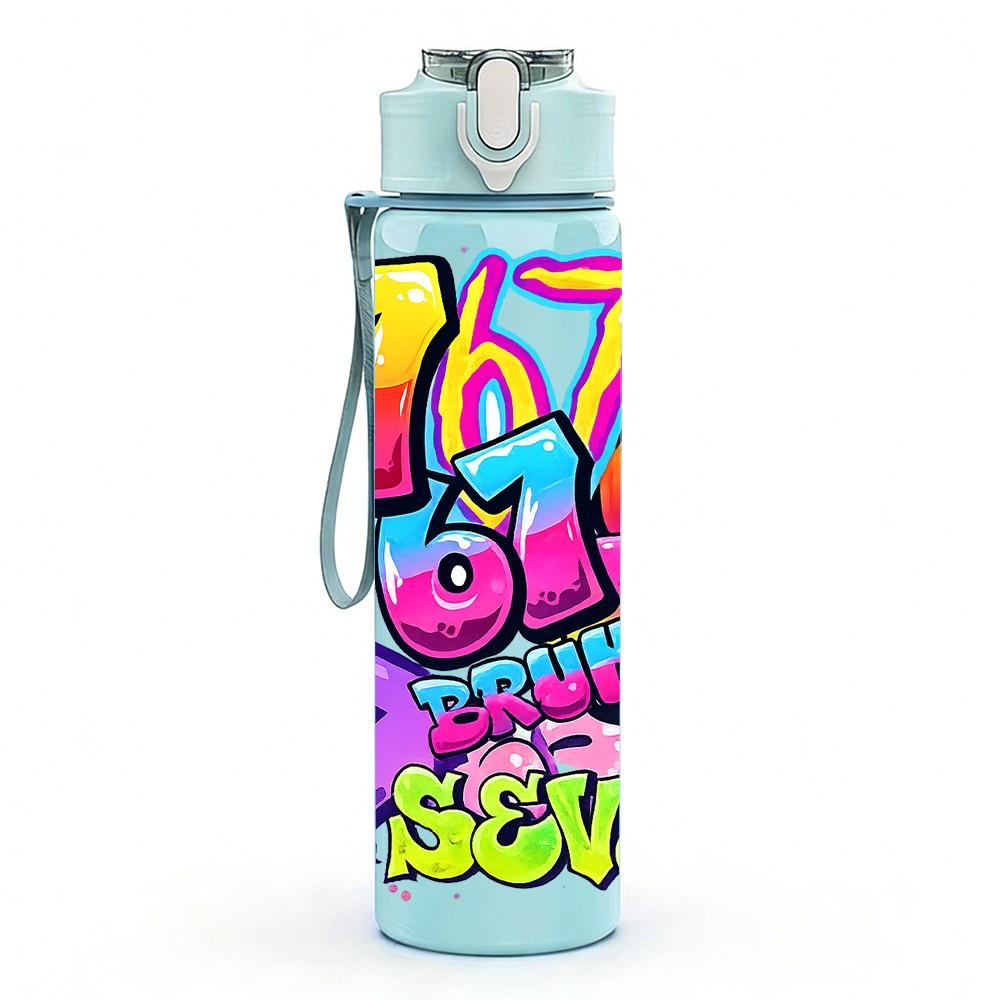 1PC 67 Colorful Psychedelic Graffiti Print 750ml Color Plastic Sports Water Bottle Leakproof Flip Straw Lid Suitable for Sports Office Home Use