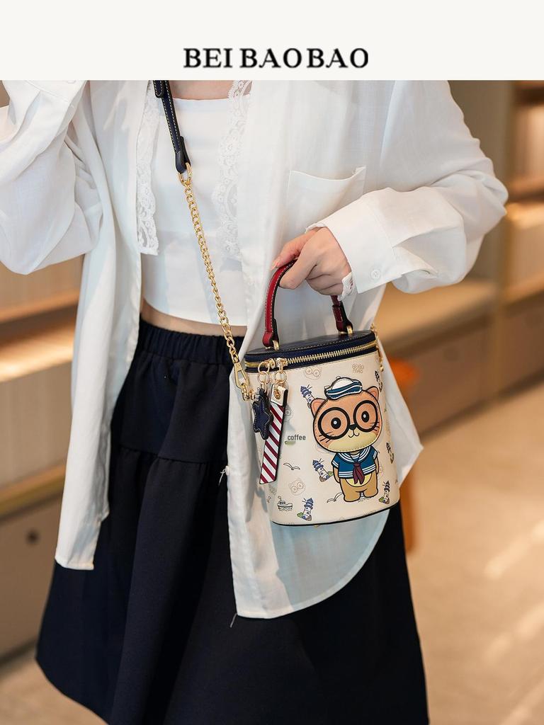 New Cartoon Design Cylinder Crossbody Shopping Bag