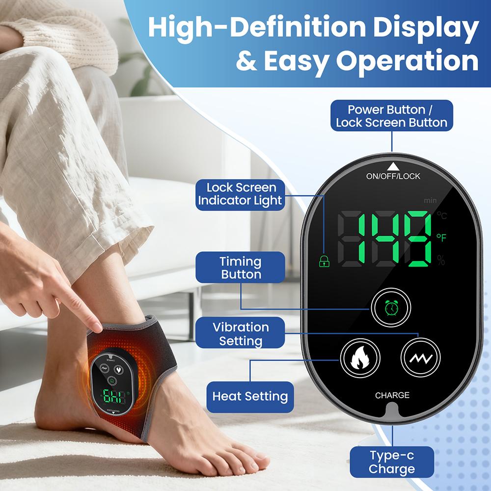 Ankle and Foot Massager Heated and Vibrating Ankle Guard-rechargeable Anble Massager-speed Termperature and 3-speed Massage Mode, Gifs Forl Oves