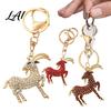 Sparkling Goat Keychain with Rhinestone Golden Plated Sheep Alloy Keyring Bling Animal Pendant for Backpack Handbag Charm Theme