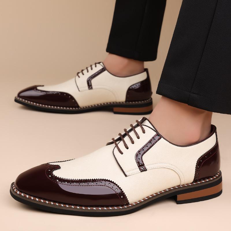 Designer Fashion New Men's Pointed Mixed Color Patchwork Lace Up Wedding Oxford Shoes Male Formal Dress Footwear Zapatos Hombre