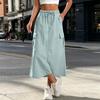 Women's High Waisted Cargo Skirt with Elastic Waist, Pockets and Slit, Color Casual Skirt for Everyday Wear