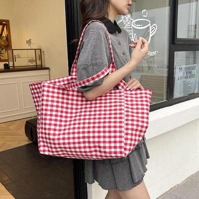 Bolsa Tote Casual Xadrez Aberta – Bolsa de Ombro de Grande Capacidade