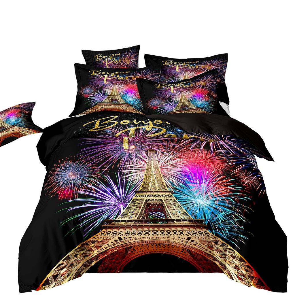 Eiffel Tower Bedding Three-Piece Cherry Blossom 3D Digital Printing Direct Sales