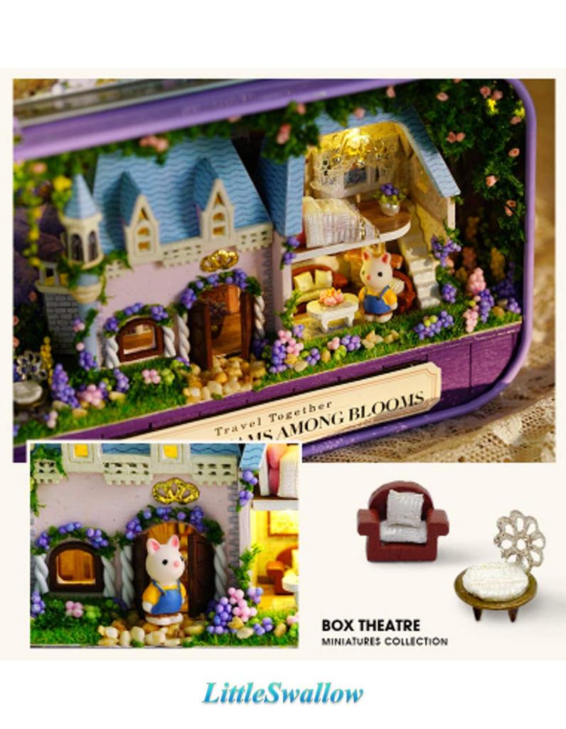 Little Swallow Miniature Handmade Dollhouse DIY Gift Miniature Cute Rabbit Craft Light Kit, Toy, Hobby, Box, Tin, House, Kit, Kids, Beginners, Kit,