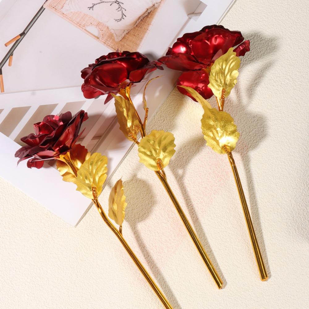Exquisite Golden Rose Gold Red Artificial Rose Flowers Fashion Rose Bouquet  Valentine's Day Gifts