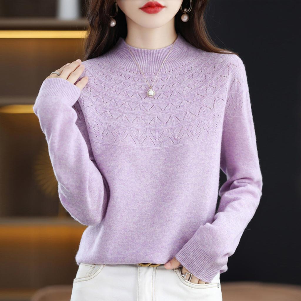 Women's Long Sleeved Knitted Sweater Half High Collar Loose Thin Top