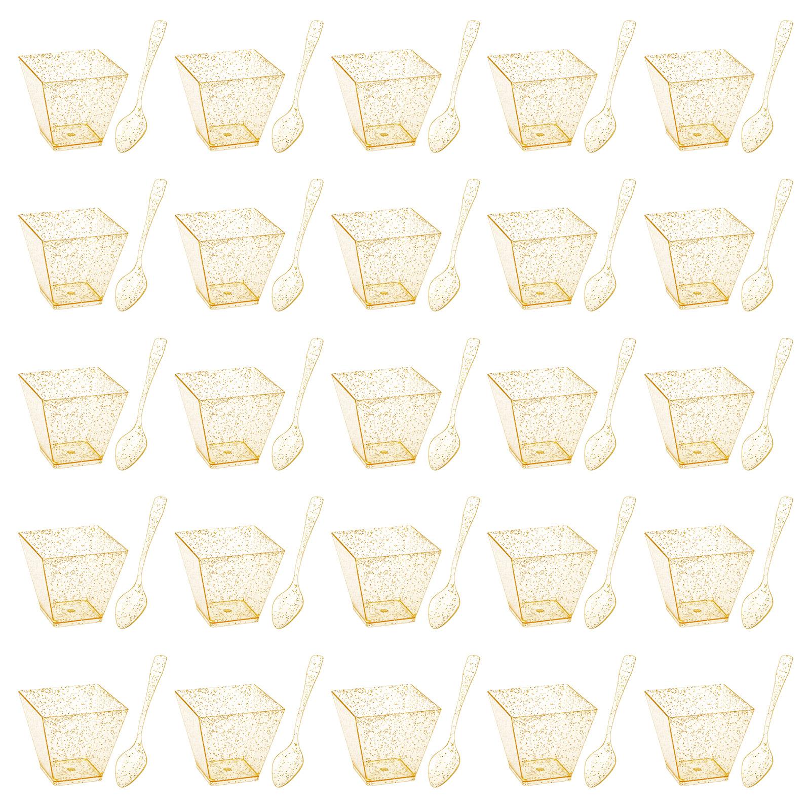 

25pcs Mini Dessert Cups Transparent Trapezoidal Food Container And Spoons For Jelly Yogurt Mousse Tray Wedding Festival Party золотий