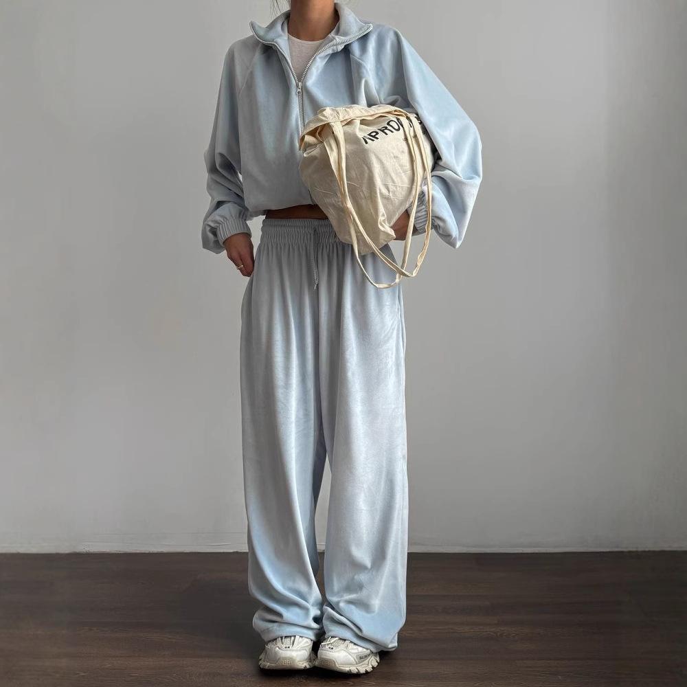 Women's Casual Two Piece Set Solid Long Sleeve Zip Up Cardigan Jacket Sweatpants Tracksuit