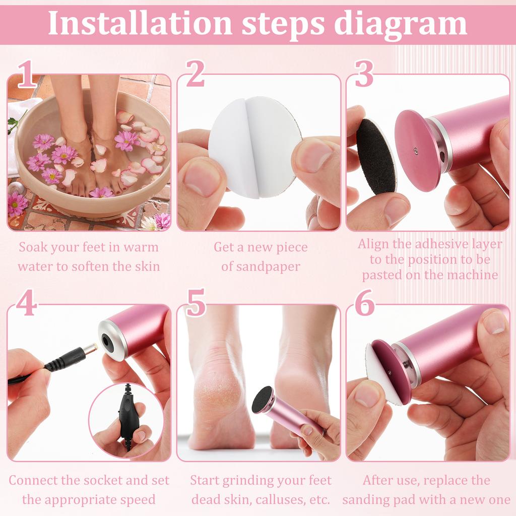 Electric Foot Callus Remover Electric Foot Care Tools with Speed Controller and 60pcs Replacement Sandpaper Disk Dead Dry Crack