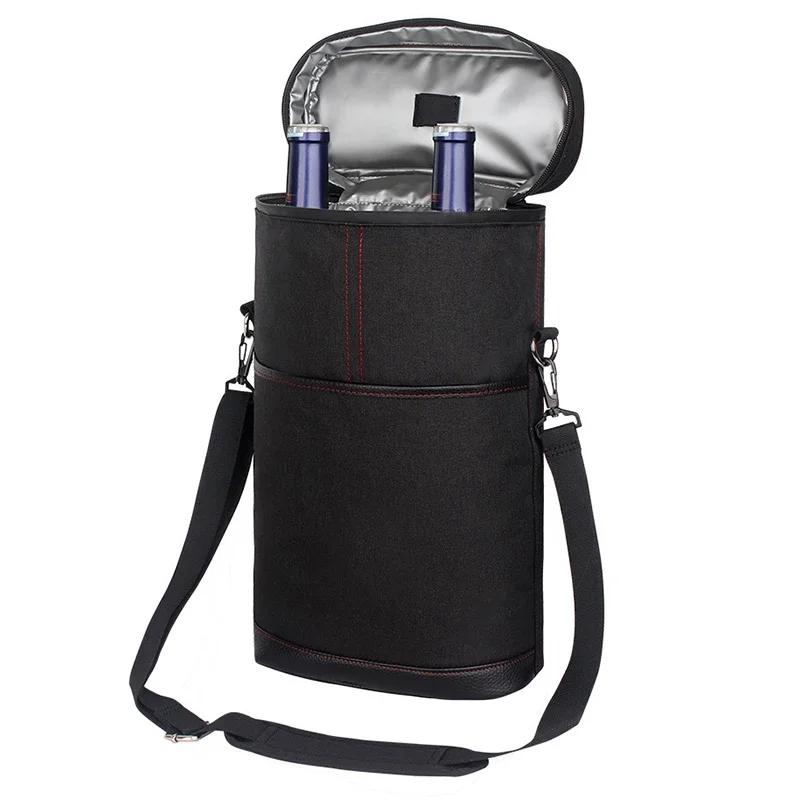 Cooler Wine Bottle Insulated Bag for Wine Thermal Adjustable Shoulder Strap for Outdoor Picnic Travel Carrier Wine Glass Tote