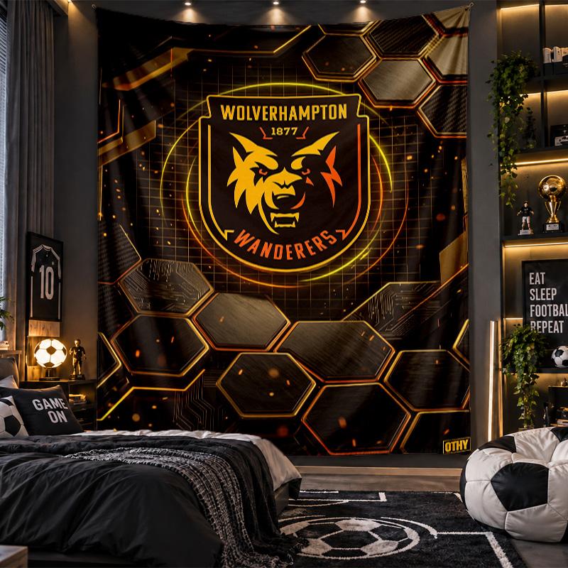 Wall Hanging Tapestry Wolverhampton Wanderers Football Print Cloth for Living Room Bedroom Home Decor