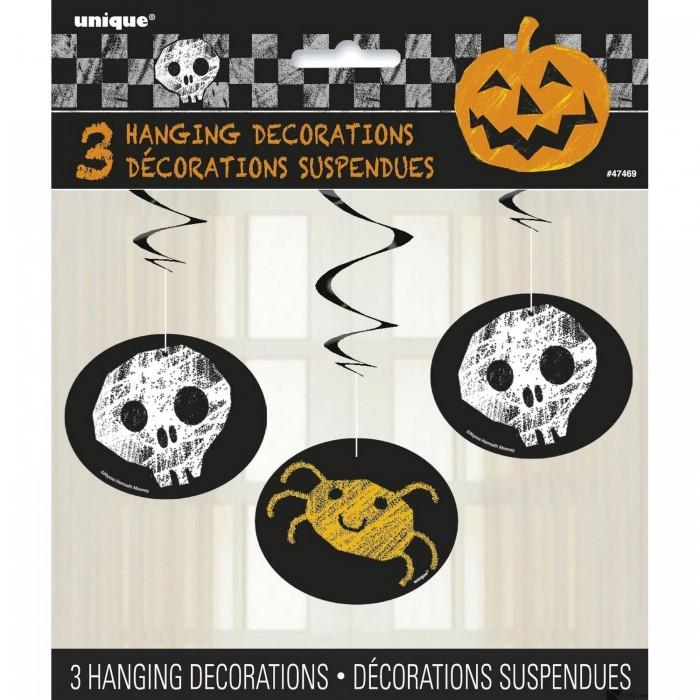 Unique Party Chequered Swirl Halloween Hanging Decoration (Pack of 3)