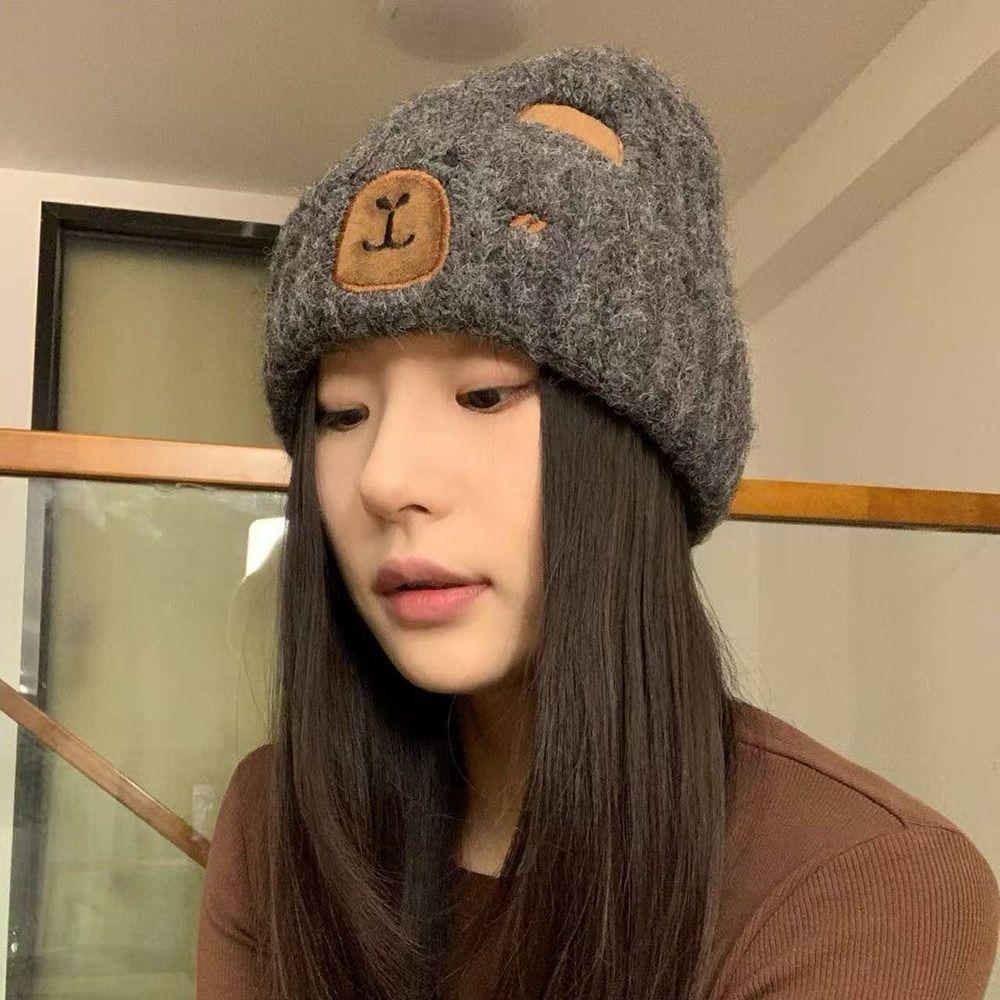 Fashion Soft Winter Beanie Hat Keep Warm Knit Wool Capybara Beanies Casual Warm Knit Hats for Men Women