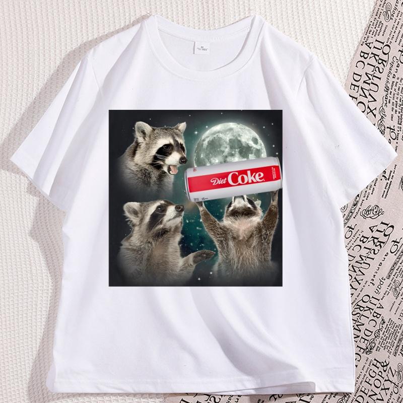 Funny Raccoon Diet Coke Tshirt Cotton Short Sleeve Funny Tee For Animal Lovers Round Neck Oversized Streetwear Casual Trendy