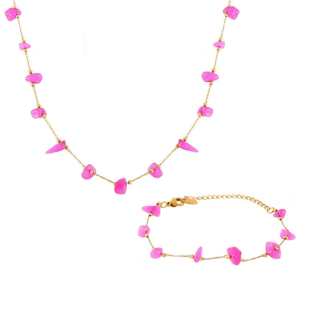 Bohemian Pink Natural Stone Choker & Bracelet Set for Women