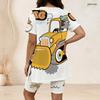 Women Plus Size Two Piece Outfit Eagle Print Round Neck Short Sleeve Split Top And Knee Length Pants