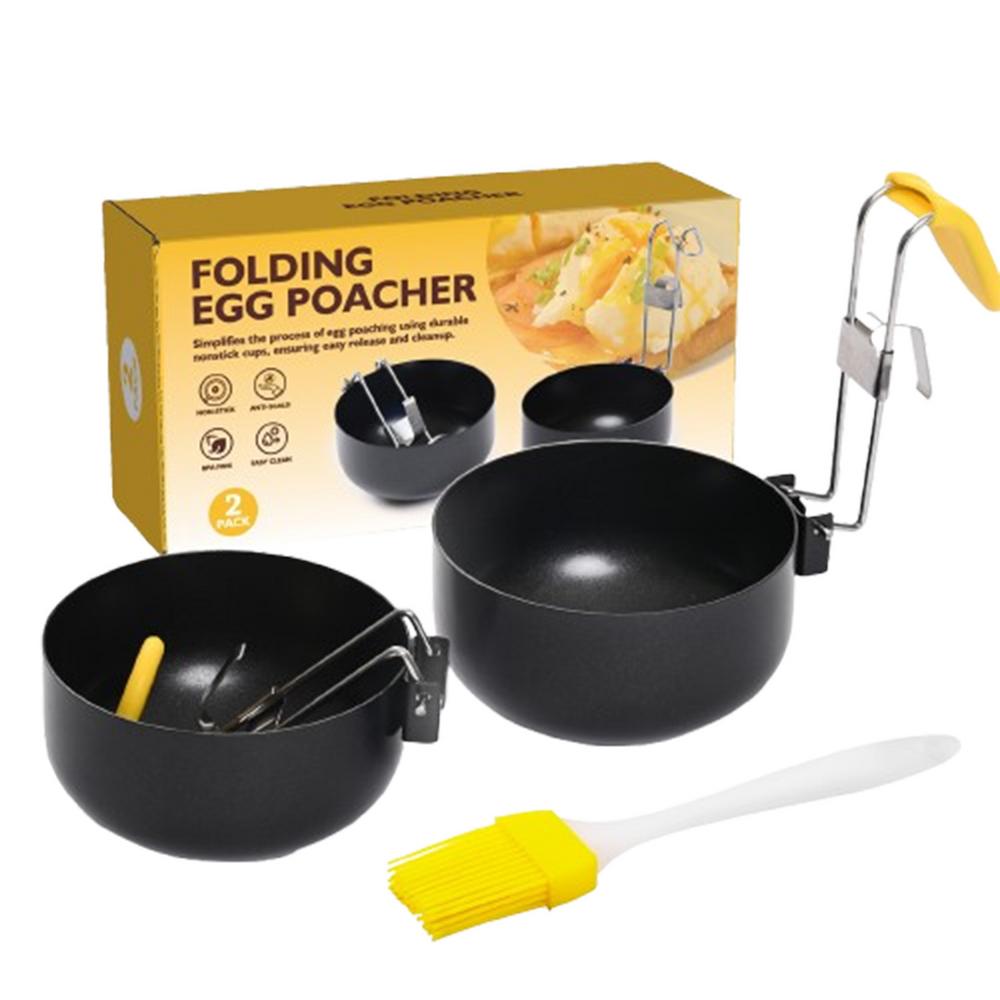 Egg Cooker Ring Large Capacity 2X Non-stick Fried Egg Molds with Removable Foldable Handle Anti-Scald Silicone Cover Pancake